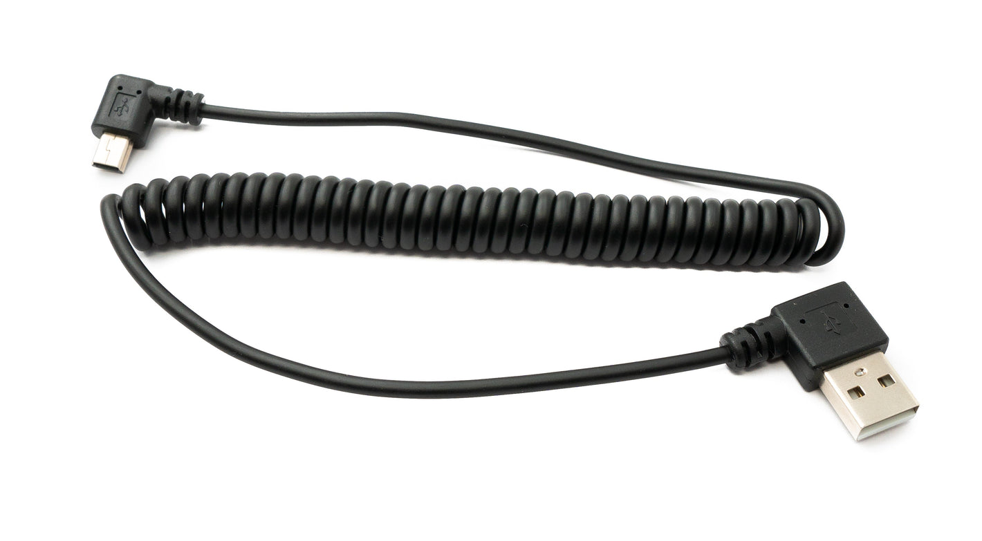 Câble SYSTEM-S USB 2.0 100 cm type A mâle vers mini B mâle angle spiralé en noir