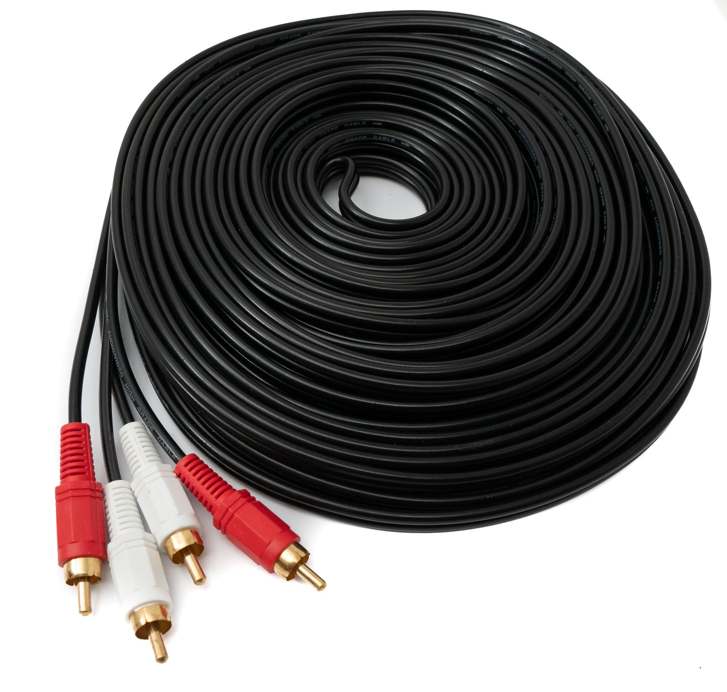 SYSTEM-S Cinch 2 RCA cable 20 m male to male stereo AV in black