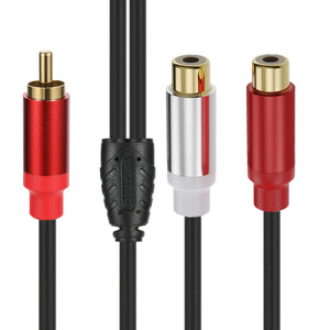 SYSTEM-S Y Cinch RCA Kabel 25 cm 1 polig Stecker zu 2x Buchse Audio in Schwarz