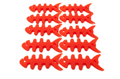 SYSTEM-S Lot de 10 enrouleurs de câble en silicone en forme de poisson pour gestionnaire de câbles Rouge