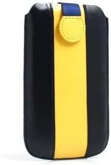 System-S Leather Case Sleeve Cover with Pull-Out Function Black Blue Yellow in Large for Smartphone Cell Phone Mp3 Mp4 Player