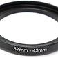 SYSTEM-S Objektiv Adapter 37 mm Gewinde zu 43 mm Step Up Ring in Schwarz für Filter