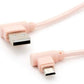 SYSTEM-S Micro USB Kabel 90° grad rechts gewinkelt  zu USB 2.0 Typ A 90° Grad rechts gewinkelt 20 cm in Rose