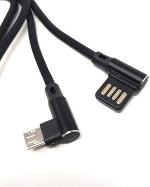 SYSTEM-S Micro USB nylon cable left angled to reversible USB interface type A 2.0 in black 98 cm