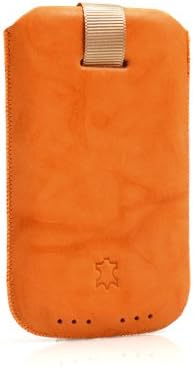 System-S Leder Tasche Etui Sleeve Case Hülle mit Rückzugfunktion Ausziehhilfe in Orange für Samsung Galaxy S2 SII i9100