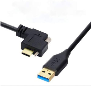 SYSTEM-S USB 3.1 Kabel 1,2 m Typ C Stecker zu 3.0 Typ A Stecker Winkel Schraube Schwarz