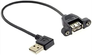 System-S 90° degree angle right angled USB A (male) to USB A (female) panel mount plug cable extension cable