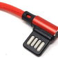 SYSTEM-S Cable USB Tipo C 3.1 de nailon a interfaz USB reversible Tipo A 2.0 angulado 90° en rojo 29 cm