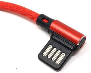 Câble nylon SYSTEM-S USB Type C 3.1 vers interface USB réversible Type A 2.0 coudé à 90° en rouge 29 cm