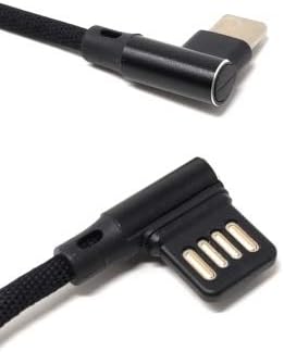 SYSTEM-S USB Type C 3.1 nylon cable to reversible USB interface Type A 2.0 90° angled in black 29 cm