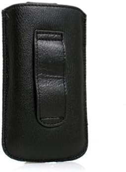 System-S Leder Tasche Etui Sleeve Case Hülle Medium mit Rückzugfunktion Ausziehhilfe in Schwarz