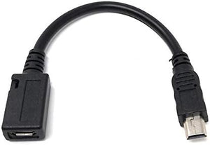 Câble USB 2.0 8 cm adaptateur mini B mâle vers micro femelle noir