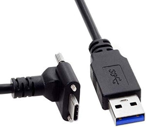 System-S USB 3.0 A Stecker zu USB Typ C 3.1 Stecker Kabel 90 Grad Gewinkelt 120cm mit Feststellschraube