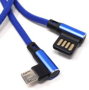 SYSTEM-S Micro Nylon USB cable left angled to reversible USB interface type A 2.0 in blue 98 cm