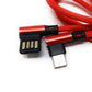 Câble nylon SYSTEM-S USB Type C 3.1 vers interface USB réversible Type A 2.0 coudé à 90° en rouge 97 cm