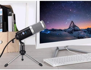 SYSTEM-S Condenser Microphone USB 2.0 connection with jack connector and stand Black