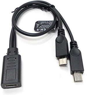 SYSTEM-S USB 3.1 Y Kabel 25 cm Typ C Buchse zu 2x 2.0 Micro B Stecker Adapter in Schwarz