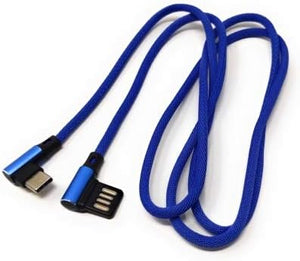 SYSTEM-S Cable USB Tipo C 3.1 de nailon a interfaz USB reversible Tipo A 2.0 angulado 90° en azul 97 cm