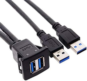 SYSTEM-S Dual USB A 3.0 female to 2x USB A 3.0 male extension cable built-in socket 100cm