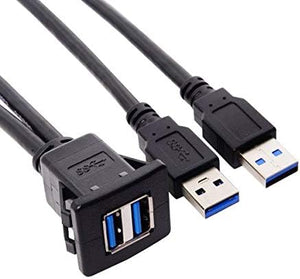 SYSTEM-S Cable alargador dual USB A 3.0 hembra a 2x USB A 3.0 macho toma incorporada 100cm