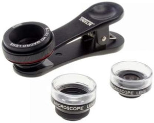 SYSTEM-S macro lens set of 3 with clip and protective case in black for smartphone