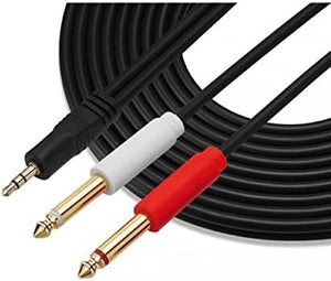 Cable divisor de audio estéreo con conector jack de 3,5 mm AUX TRS (macho) a doble conector mono de 6,35 mm