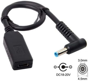 SYSTEM-S USB 3.1 cable 23cm type C socket to DC 20V 4.5 x 3.0 mm plug adapter charging cable