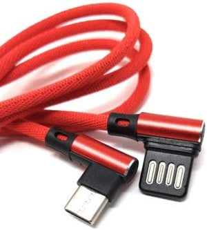 SYSTEM-S USB Type C 3.1 nylon cable to reversible USB interface Type A 2.0 90° angled in red 97 cm