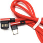 SYSTEM-S USB Type C 3.1 nylon cable to reversible USB interface Type A 2.0 90° angled in red 97 cm