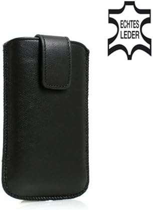 System-S Leder Tasche Etui Sleeve Case Hülle Medium mit Rückzugfunktion Ausziehhilfe in Schwarz