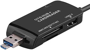 SYSTEM-S 3in1 USB 3.1 Type C to TF SD Card USB Type A and Micro-USB Card Reader OTG adapter in black