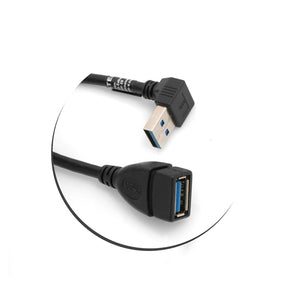 Cable USB 3.0 tipo A (macho) en ángulo de 90° hacia abajo a USB 3.0 tipo A (hembra) cable de carga cable de datos cable de extensión de 23 cm