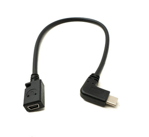 SYSTEM-S USB 3.1 Kabel 25 cm Typ C Stecker zu 2.0 Mini B Buchse Left Right Angled Winkel Adapter in Schwarz
