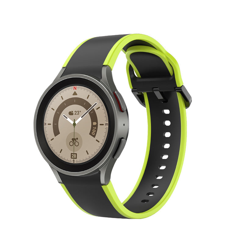 SYSTEM-S Armband 20 mm aus Silikon für Samsung Galaxy Watch 5 4 Smartwatch Neon Schwarz