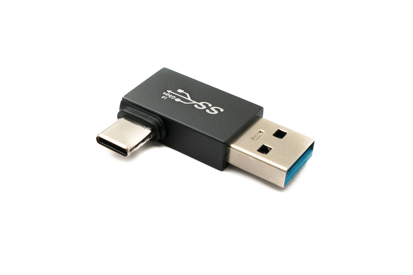 Adaptateur SYSTEM-S USB 3.0 type A mâle vers 3.1 C mâle angle unidirectionnel câble 5 Gbit/s en noir