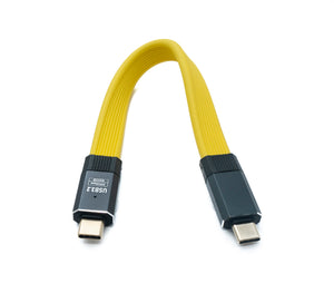 SYSTEM-S USB 3.2 Gen 2 Kabel 20 cm Typ C Stecker zu Stecker Flachkabel Gelb 20 Gbit/s 100 W