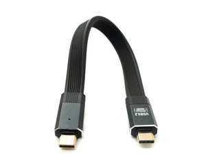 SYSTEM-S USB 3.2 Gen 2 Kabel 20 cm Typ C Stecker zu Stecker Flachkabel Schwarz 20 Gbit/s 100 W