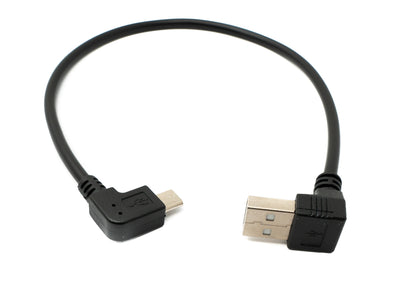 Câble USB 2.0 SYSTEM-S 30 cm Type A mâle vers Micro B mâle coudé vers le haut, adaptateur coudé vers le haut 