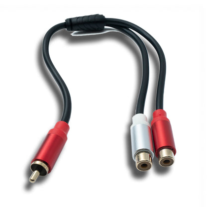 SYSTEM-S Y Cinch RCA Kabel 25 cm 1 polig Stecker zu 2x Buchse Audio in Schwarz