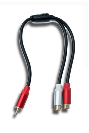 SYSTEM-S Y Cinch RCA Kabel 25 cm 1 polig Stecker zu 2x Buchse Audio in Schwarz