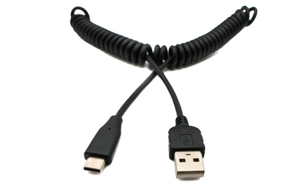 System-S USB Type C 3.1 zu USB 2.0 Spiralkabel Datenkabel Ladekabel Kabel 30 -50 cm schwarz