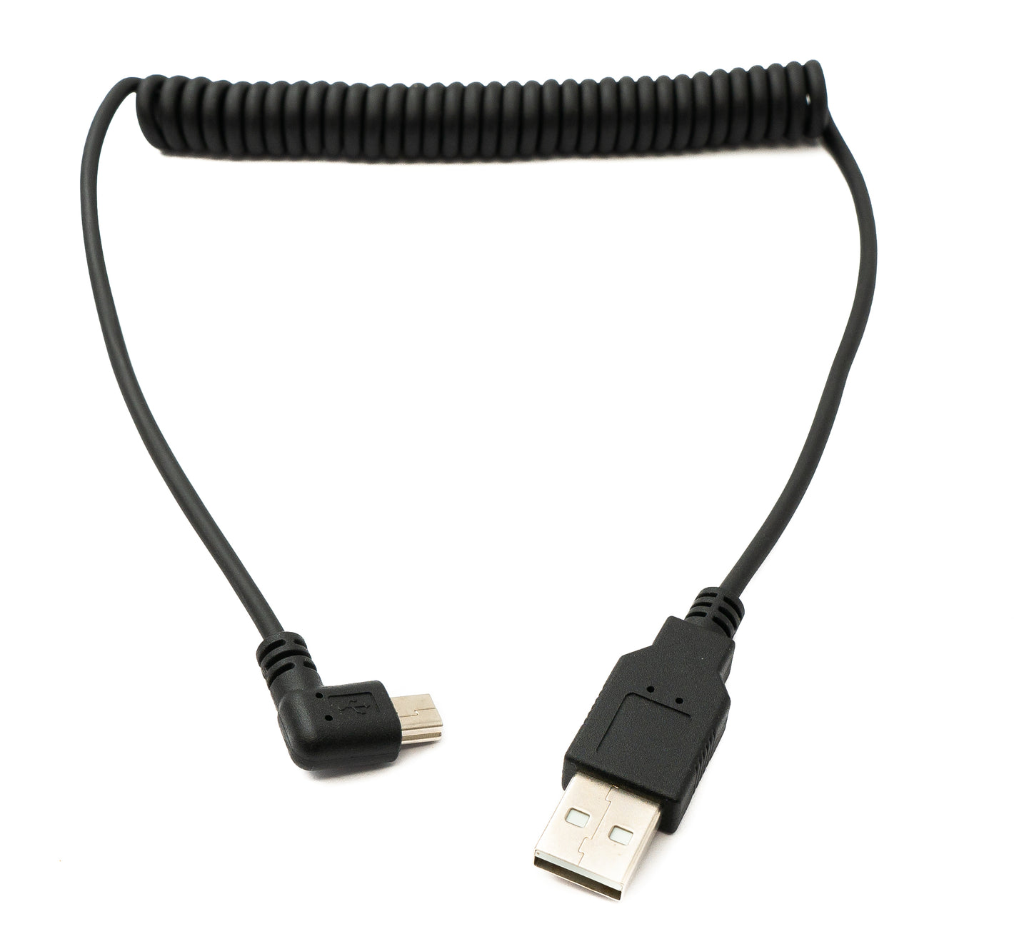 Cable USB 2.0 120 cm tipo A macho a mini B macho ángulo espiral en color negro