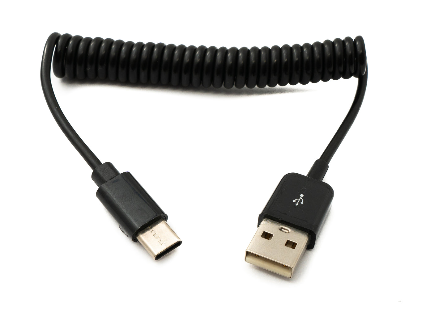 SYSTEM-S USB 3.1 Kabel 50 cm Typ C Stecker zu 2.0 A Stecker Spirale Adapter in Schwarz