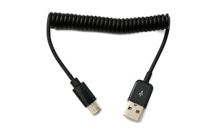 SYSTEM-S USB 3.1 cable 50 cm type C plug to 2.0 A plug spiral adapter in black