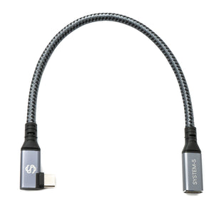 SYSTEM-S USB4 20 cm Kabel Typ C Stecker zu Buchse Winkel geflochten 40 Gbit/s 240 W USB 4.0 Kabel Adapter