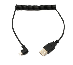 Cable USB 2.0 120 cm tipo A macho a micro B macho ángulo espiral en color negro