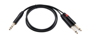 SYSTEM-S Audio Y Klinke Kabel 100 cm 2x 6,35 mm 2 polig Stecker zu 1x Stecker AUX Adapter