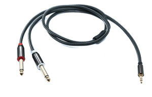 SYSTEM-S Audio Y jack cable 100 cm 2x 6.35 mm 2-pin plug to 3.5 mm 3-pin plug braided AUX adapter