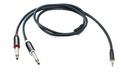 SYSTEM-S Audio Y Klinke Kabel 100 cm 2x 6,35 mm 2 polig Stecker zu 3,5 mm 3 polig Stecker geflochten AUX Adapter