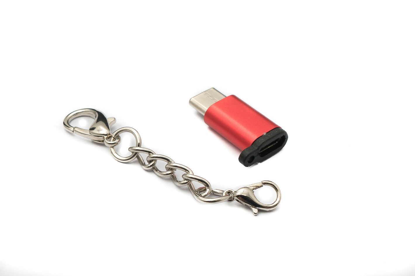 SYSTEM-S USB 3.1 Adapter Typ C Stecker zu 2.0 Micro B Buchse Kette in Rot